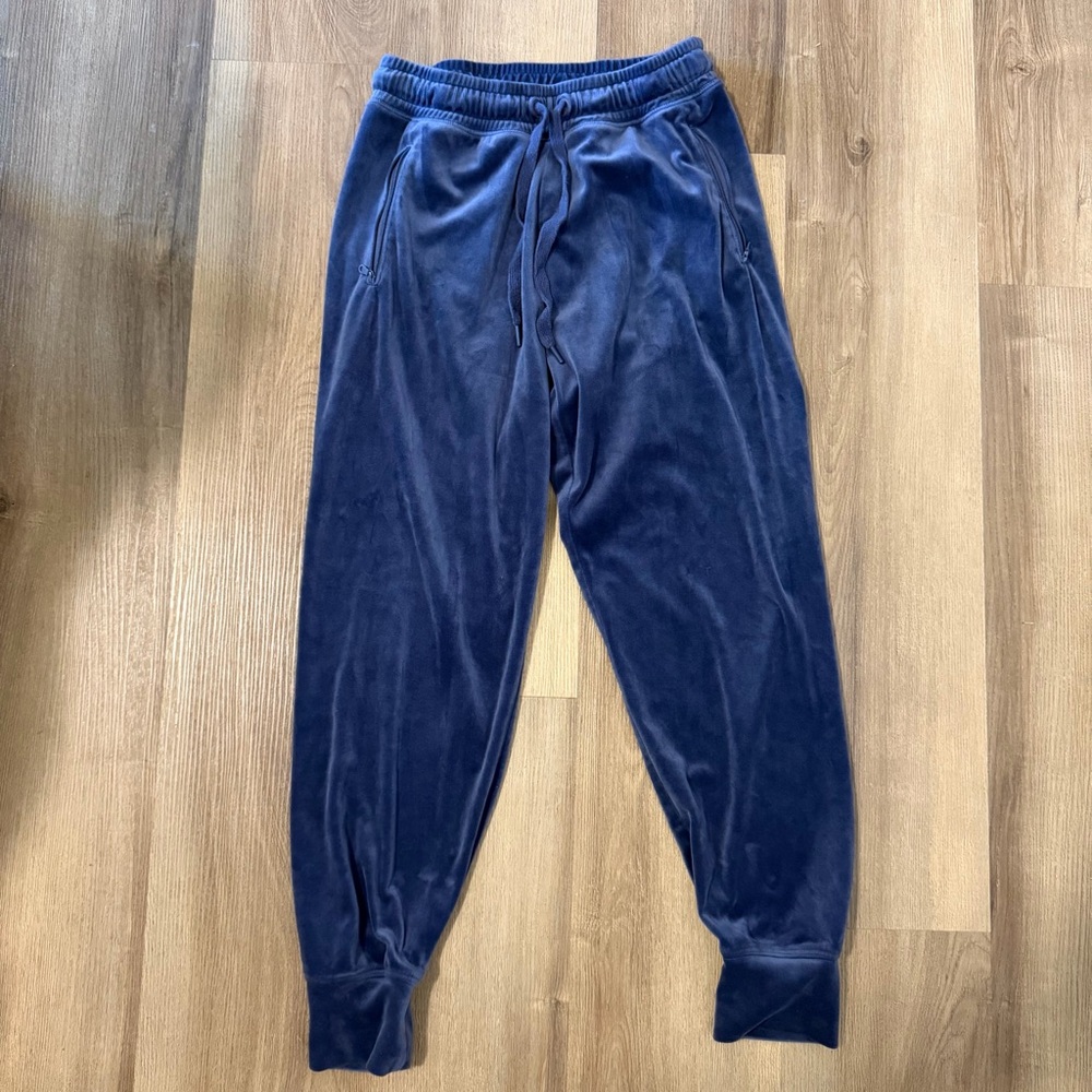 Offline by Aerie Women’s‎ Size M Long Blue Velour Jogger Pants Zip Pockets